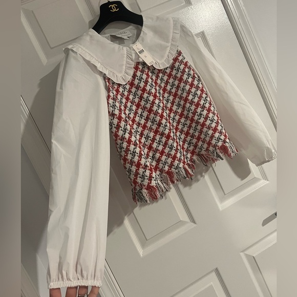 NWT Anthropologie x Mare Mare Layered Collar Sweater Vest Set White Red Size XS - Picture 5 of 16